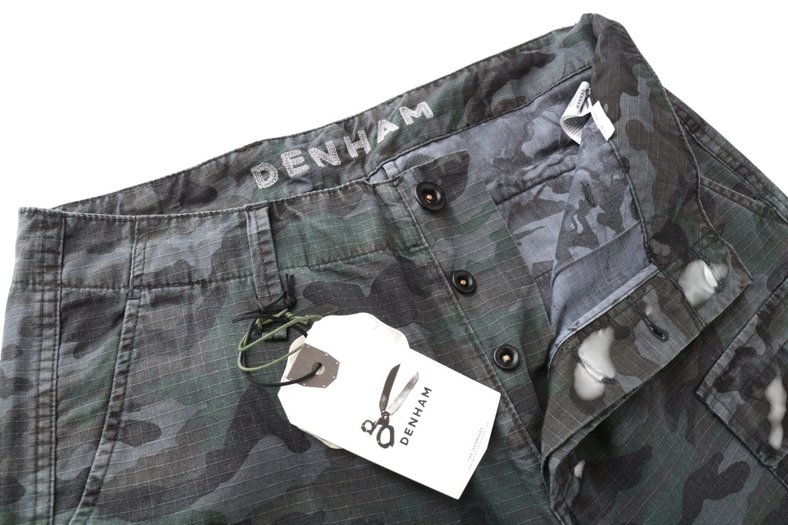 DENHAM Nato Men Trousers W30/L32 Grey Pure Cotton Military Patterned Cargo