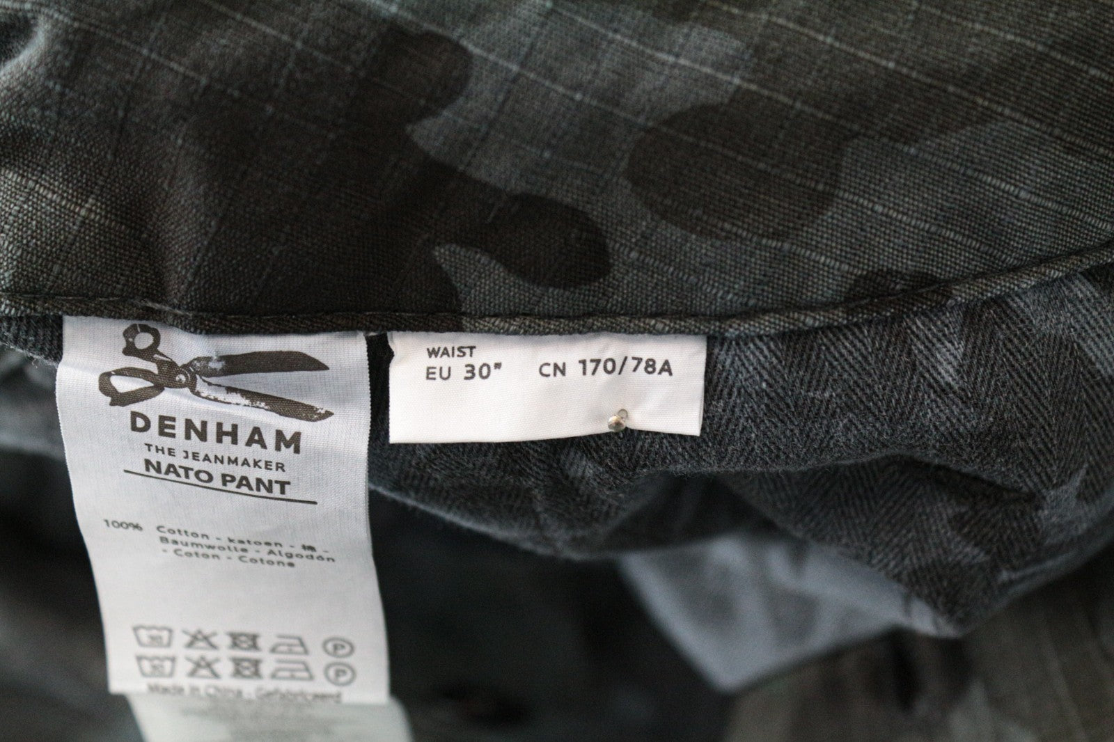 DENHAM Nato Men Trousers W30/L32 Grey Pure Cotton Military Patterned Cargo