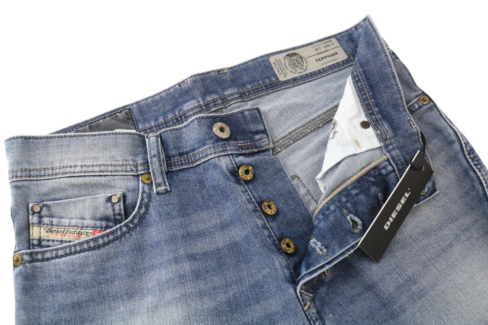 DIESEL Tepphar 0842H Men Jeans W27/L32 Boys Slim Carrot Wash Blue Cotton Stretch