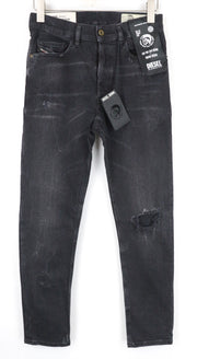 DIESEL D-Eetar 069DV Men Jeans W27/L32 Boys Tapered Cotton Stretch Black Ripped