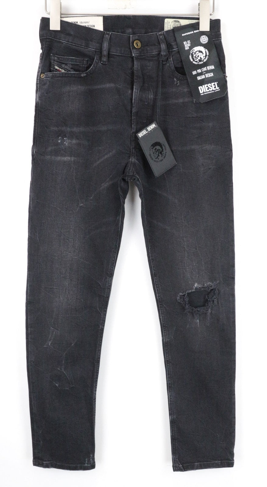 DIESEL D-Eetar 069DV Men Jeans W27/L32 Boys Tapered Cotton Stretch Black Ripped