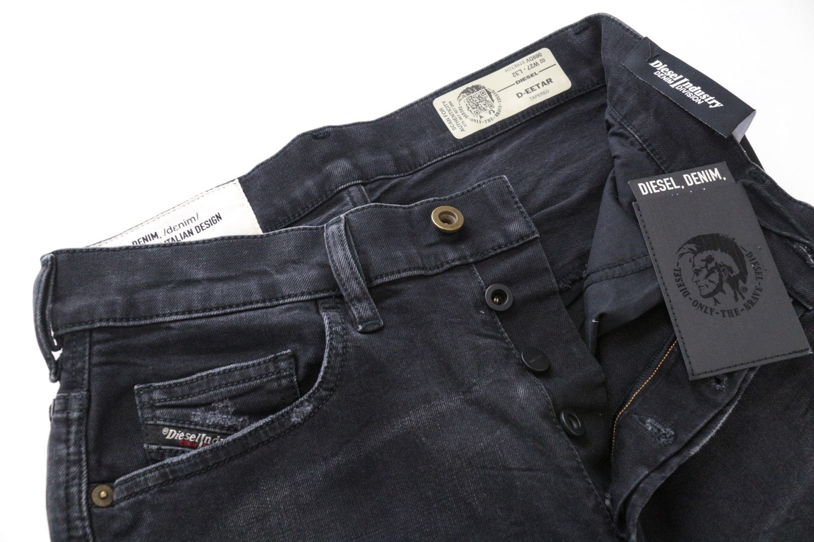 DIESEL D-Eetar 069DV Men Jeans W27/L32 Boys Tapered Cotton Stretch Black Ripped