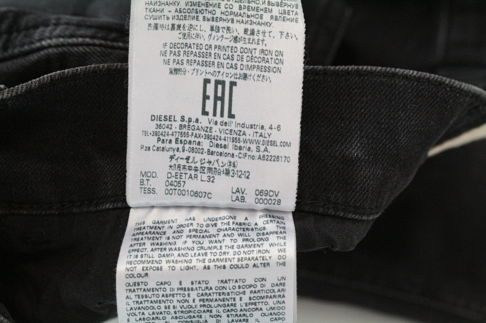 DIESEL D-Eetar 069DV Men Jeans W27/L32 Boys Tapered Cotton Stretch Black Ripped