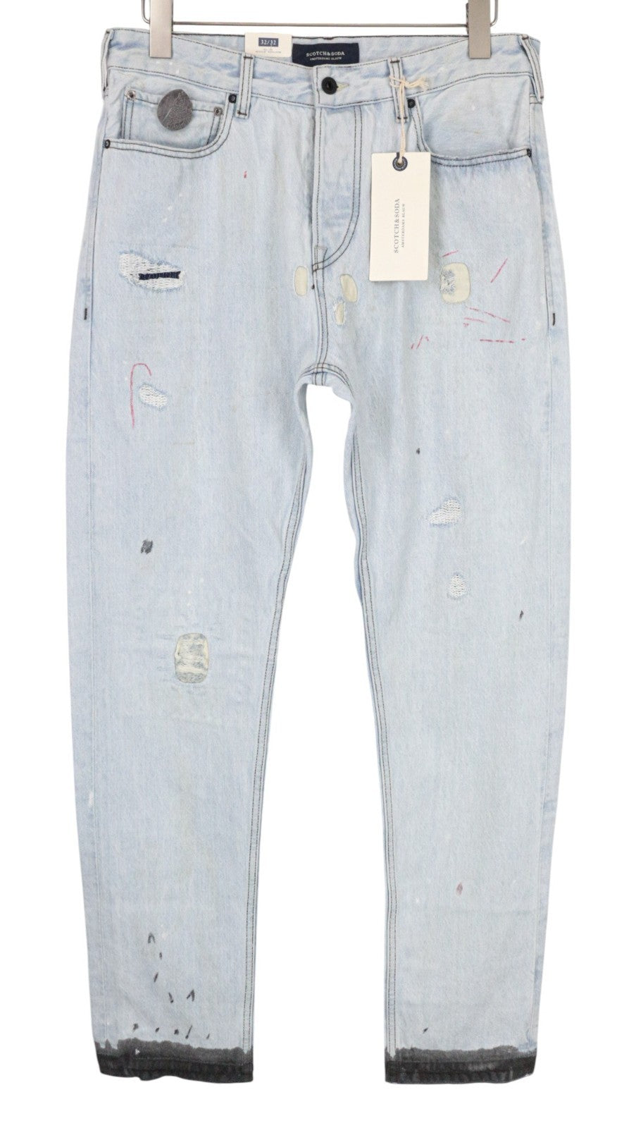 SCOTCH & SODA Dean Men Jeans W32/L32 Loose Tapered Fit Blue Painted Distressed