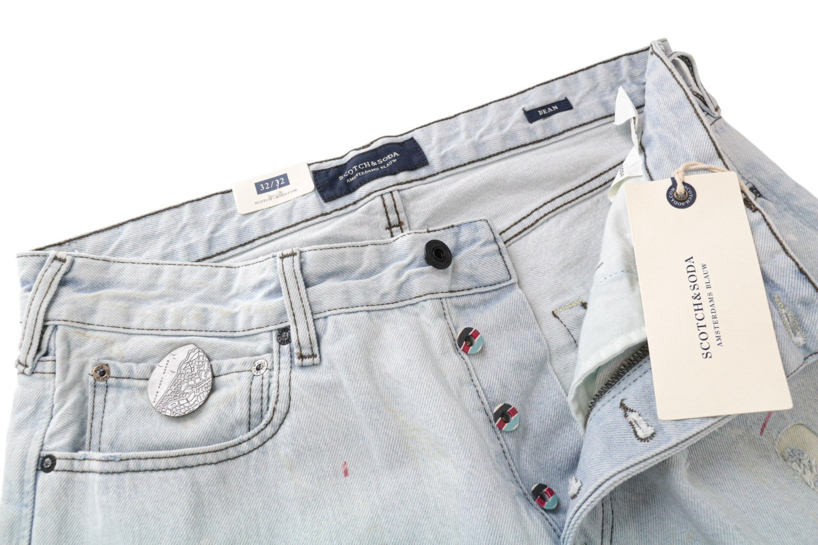 SCOTCH & SODA Dean Men Jeans W32/L32 Loose Tapered Fit Blue Painted Distressed