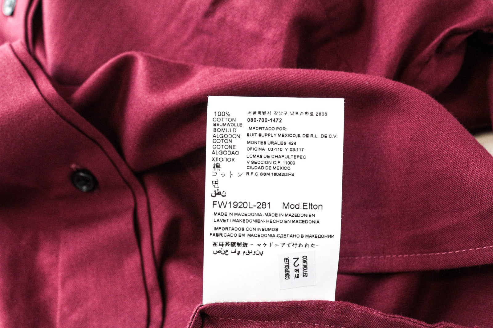 SUITSUPPLY Elton Women Shirt 34R XS Red Purple Long Sleeved Pure Cotton Button