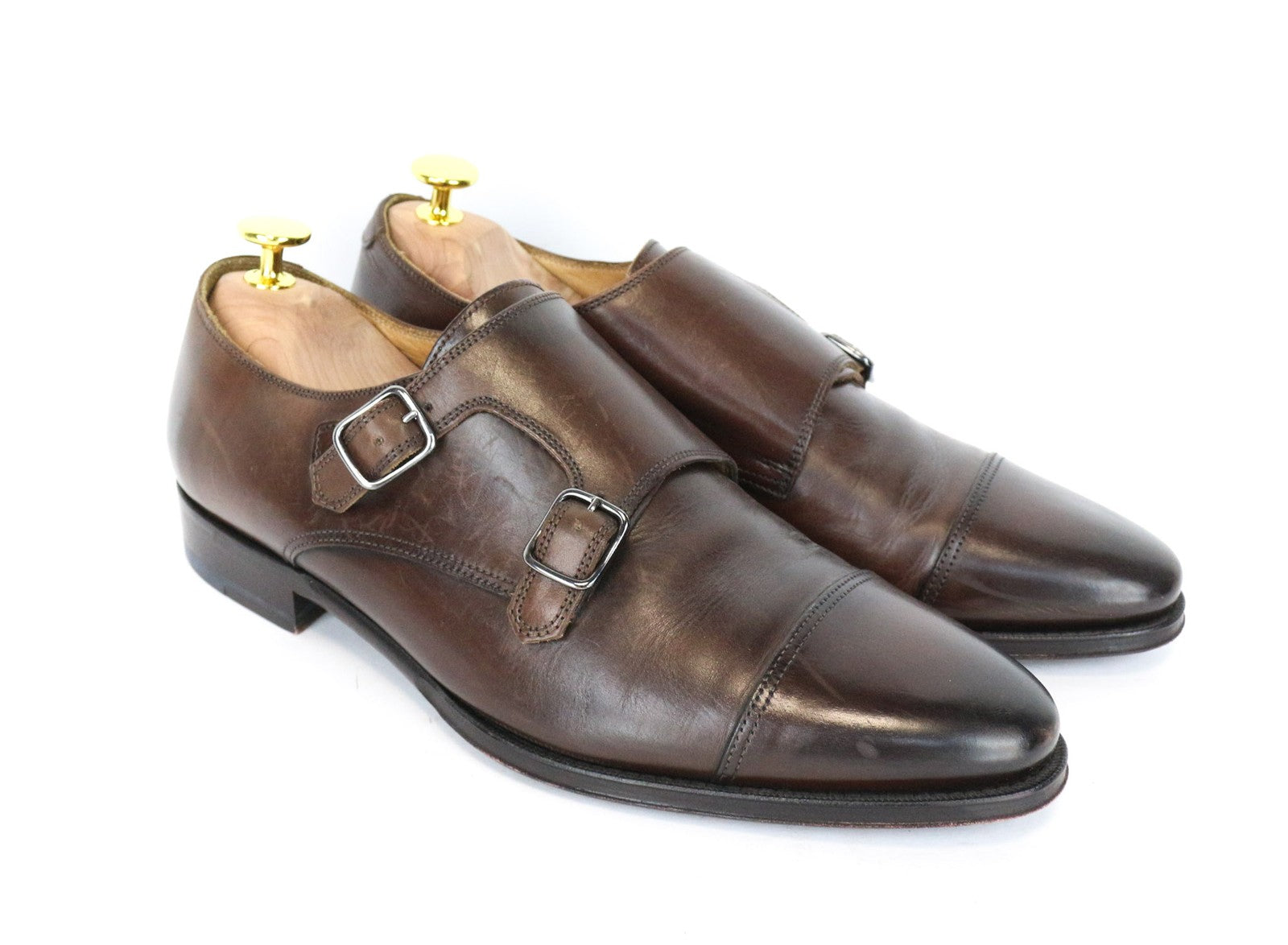 SUITSUPPLY Men Formal Shoes EU40.5 Brown Genuine Leather Double-Buckle