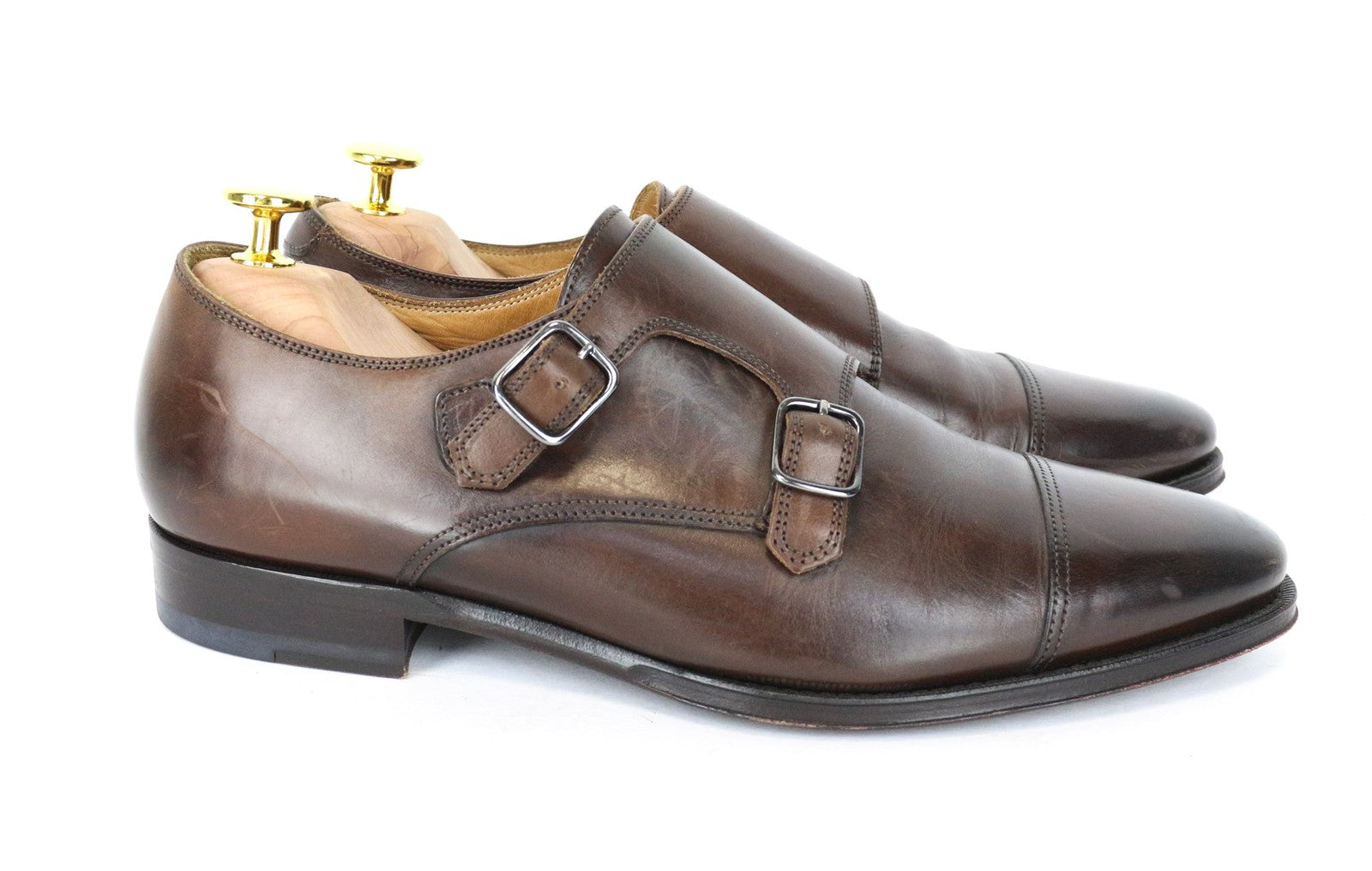 SUITSUPPLY Men Formal Shoes EU40.5 Brown Genuine Leather Double-Buckle