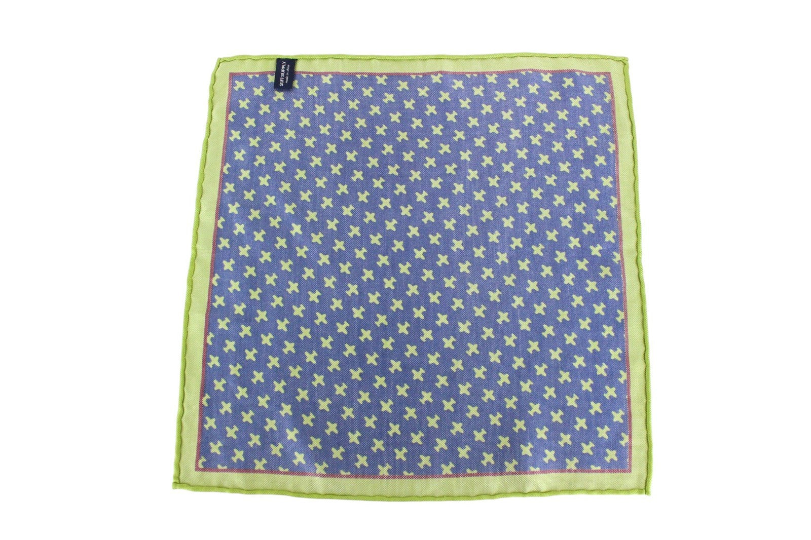 SUITSUPPLY Men Handkerchief 33 x 33 cm Blue Pure Silk Green Plane Patterned