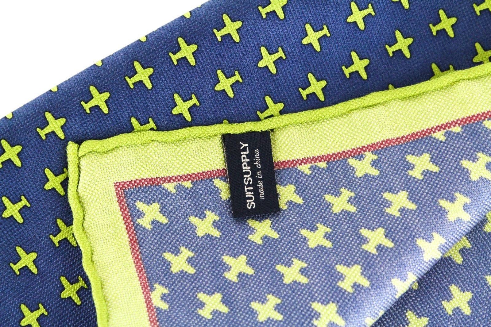 SUITSUPPLY Men Handkerchief 33 x 33 cm Blue Pure Silk Green Plane Patterned