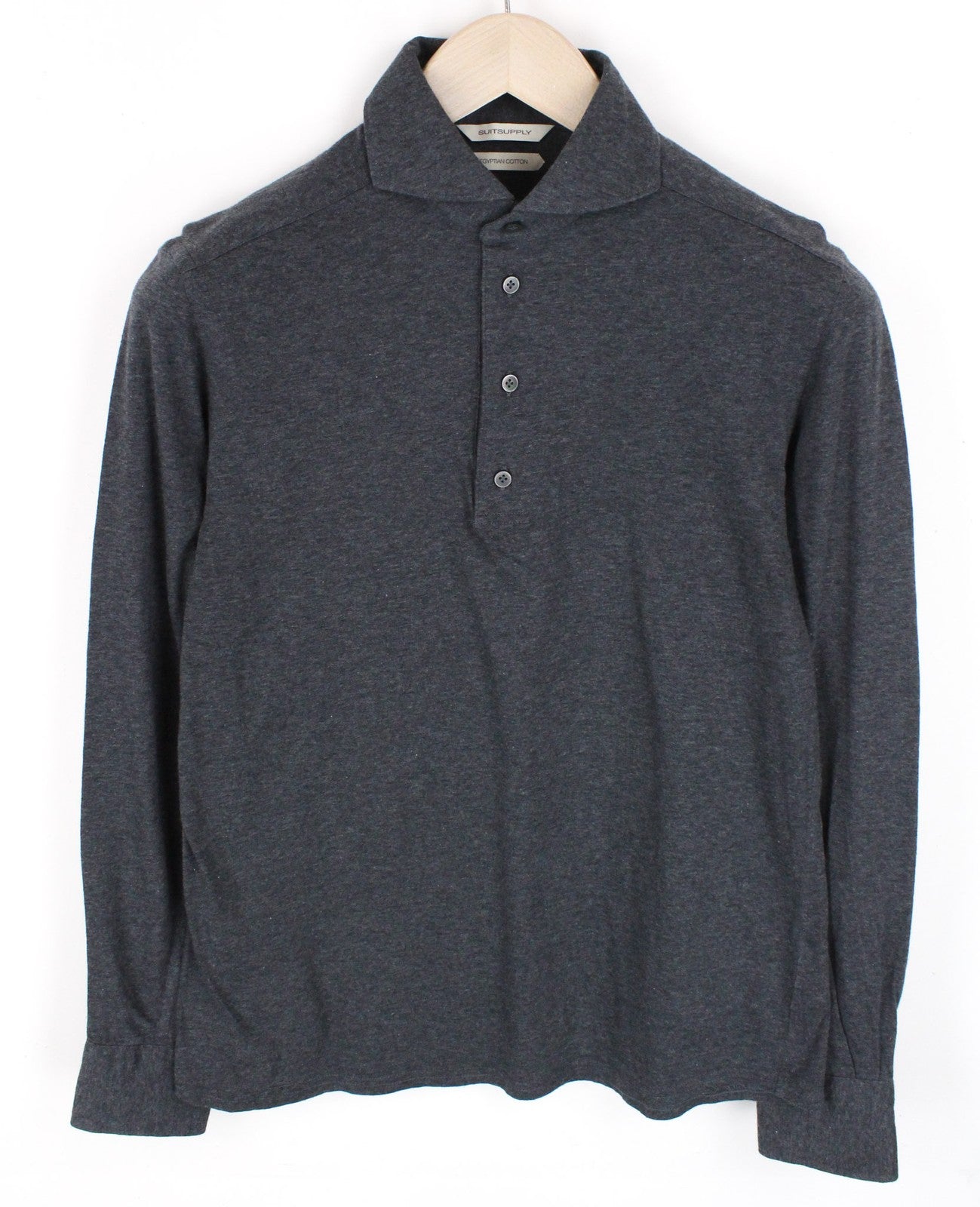 SUITSUPPLY Men T-Shirt 37/38/ 14 1/2/15 Grey Extra Slim Cotton Long Sleeve Polo