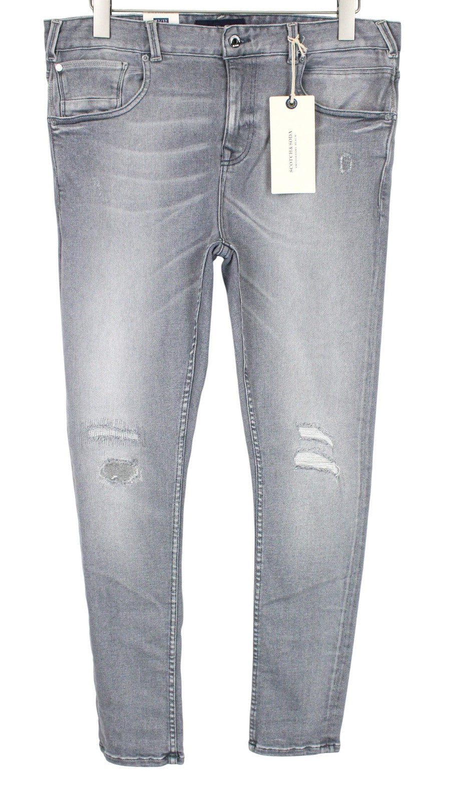 SCOTCH & SODA Dart Men Jeans W32/L32 Super Skinny Fit Distressed Grey Washed