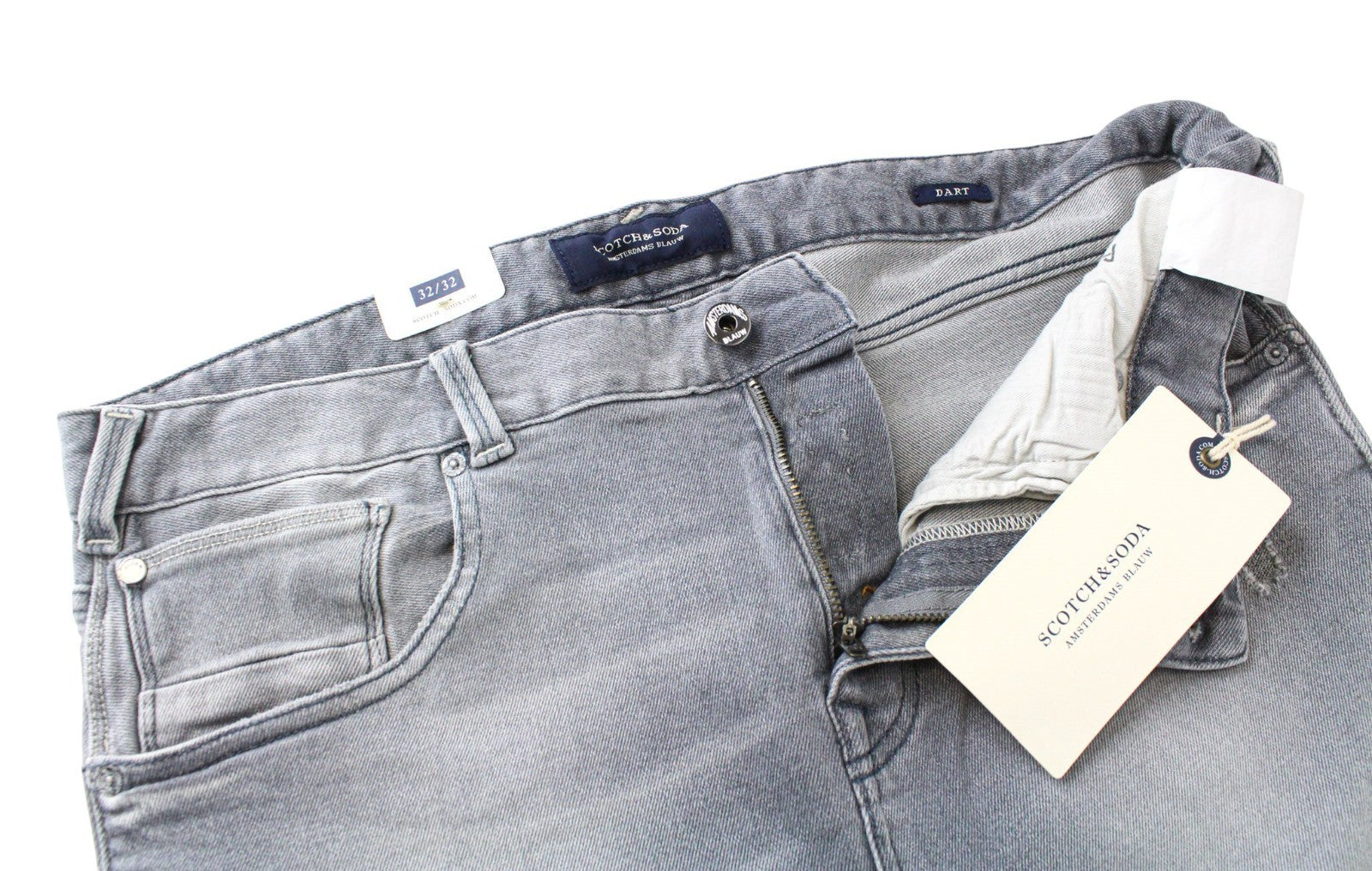 SCOTCH & SODA Dart Men Jeans W32/L32 Super Skinny Fit Distressed Grey Washed