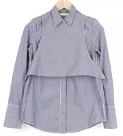 SUISTUDIO Babs Women Shirt UK8R XS Blue White Striped Cotton Long Sleeve Layered