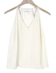SUISTUDIO Rickie Women Top UK8 Off-White Pure Silk Lined Pull On V-Neck