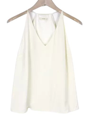 SUISTUDIO Rickie Women Top UK8 Off-White Pure Silk Lined Pull On V-Neck