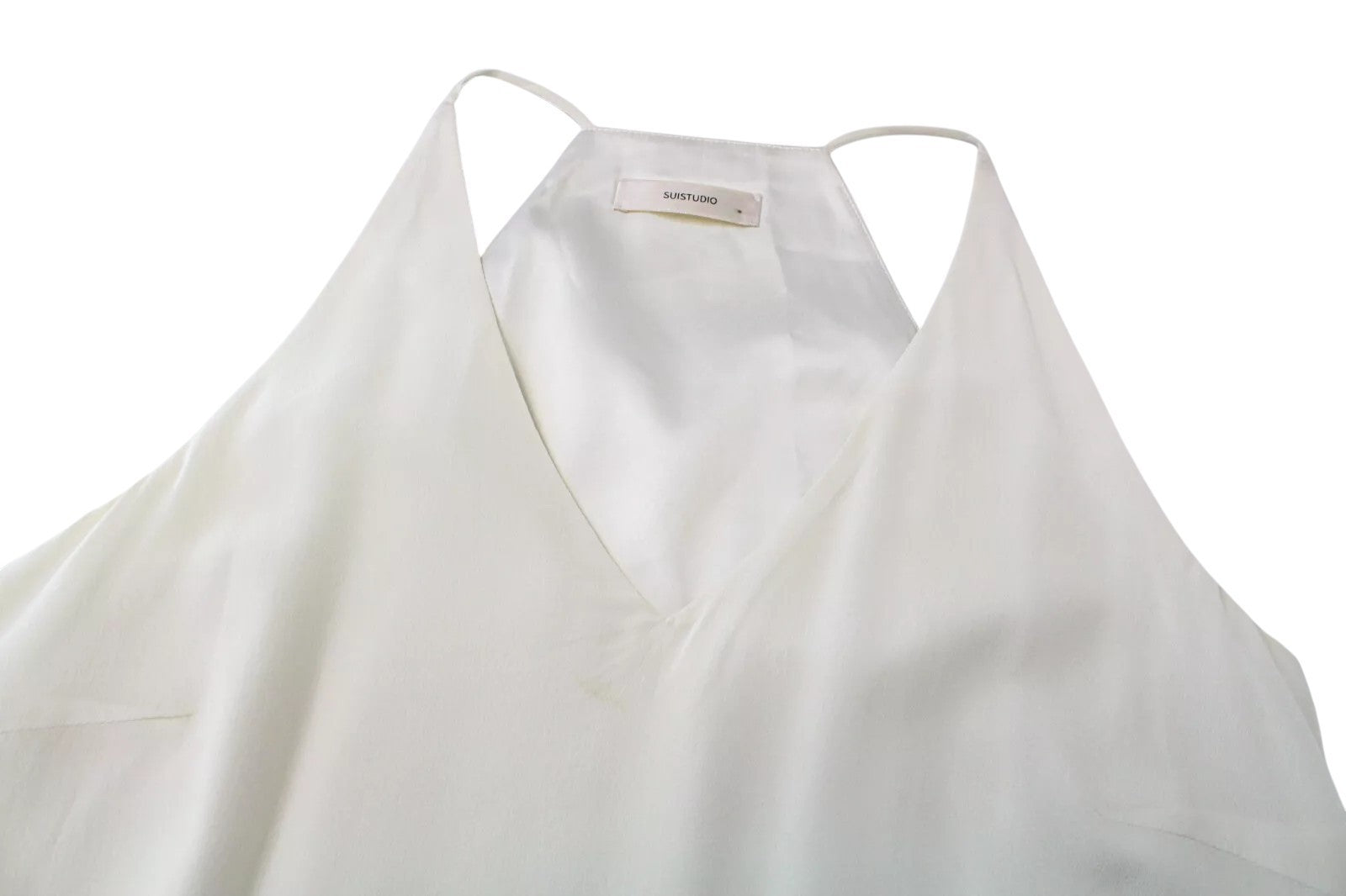 SUISTUDIO Rickie Women Top UK8 Off-White Pure Silk Lined Pull On V-Neck
