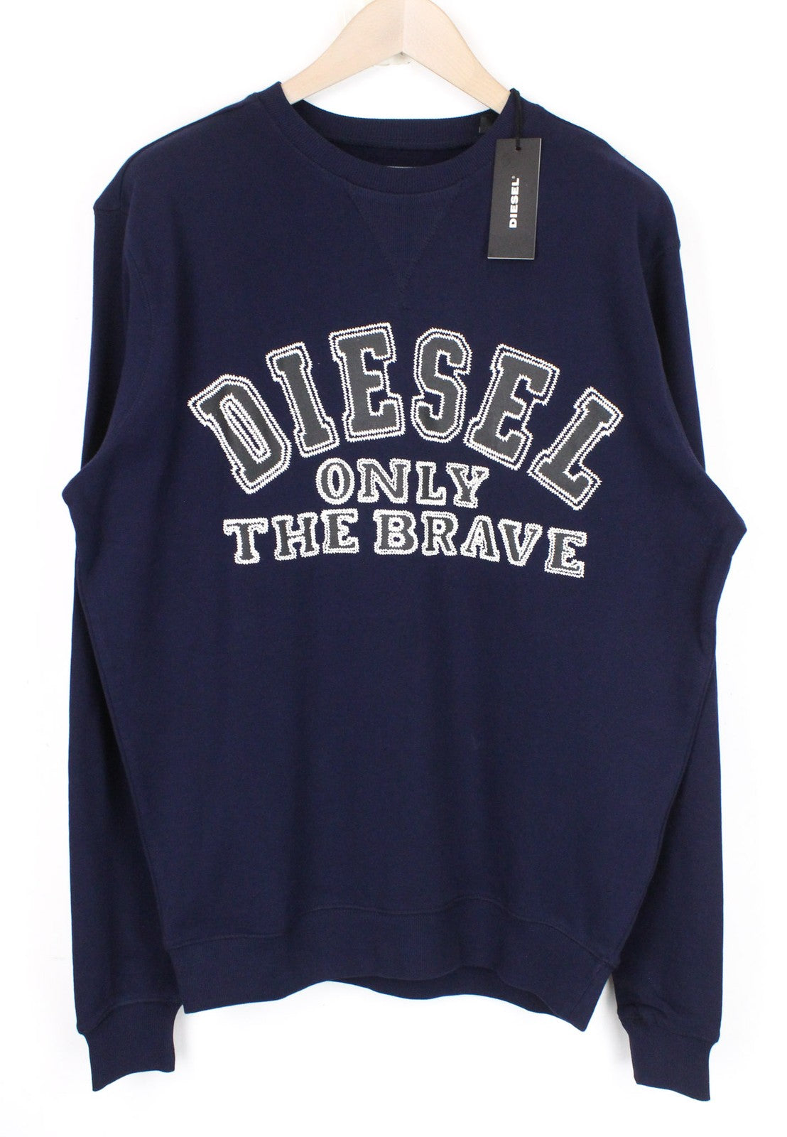 DIESEL S-Joe Men Sweatshirt M Dark Blue Logo Long Sleeve Pull On Pure Cotton