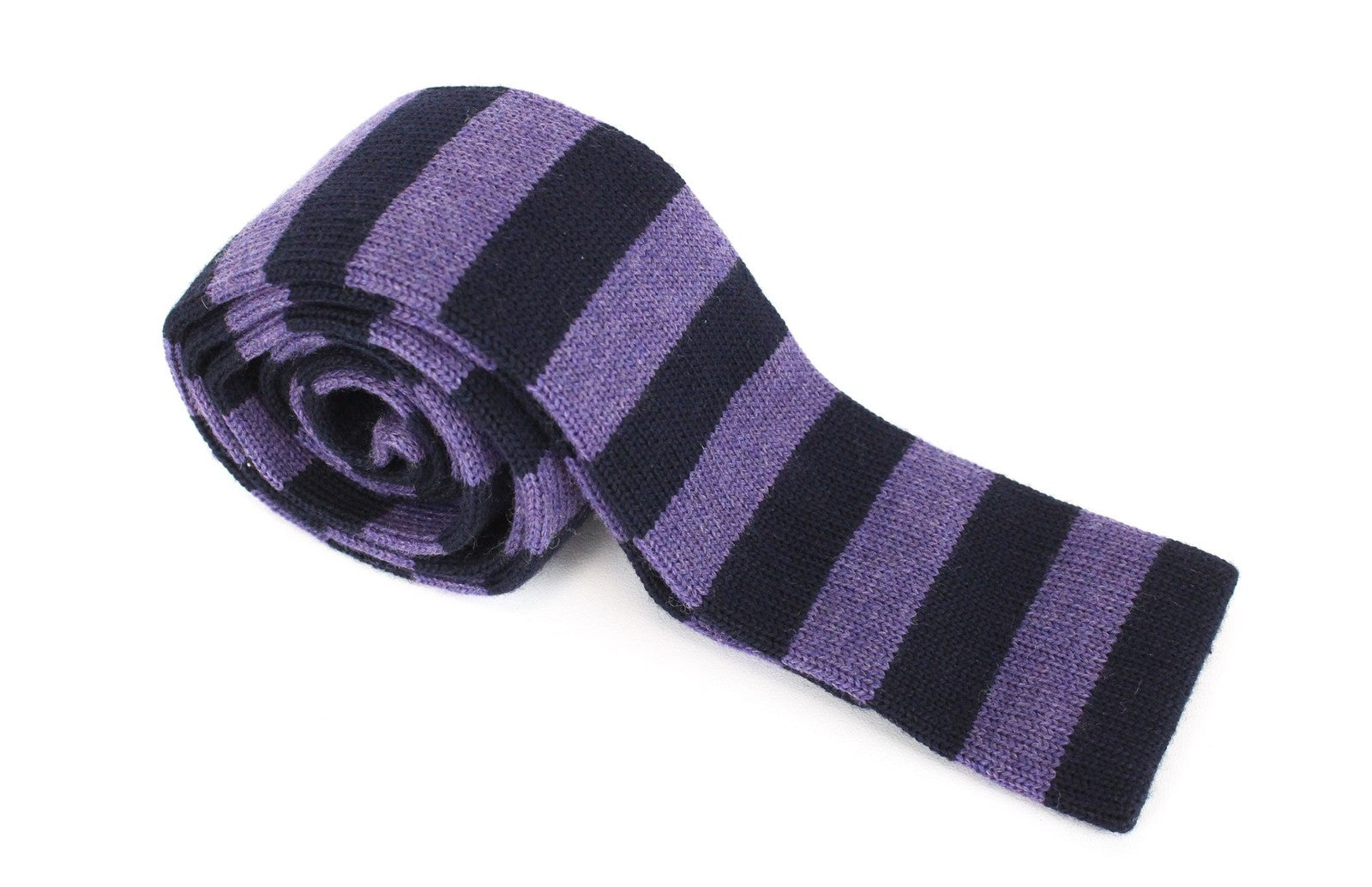 SUITSUPPLY Men Tie 144 x 6 cm Purple Wool Knitted Striped Pattern Squared-End