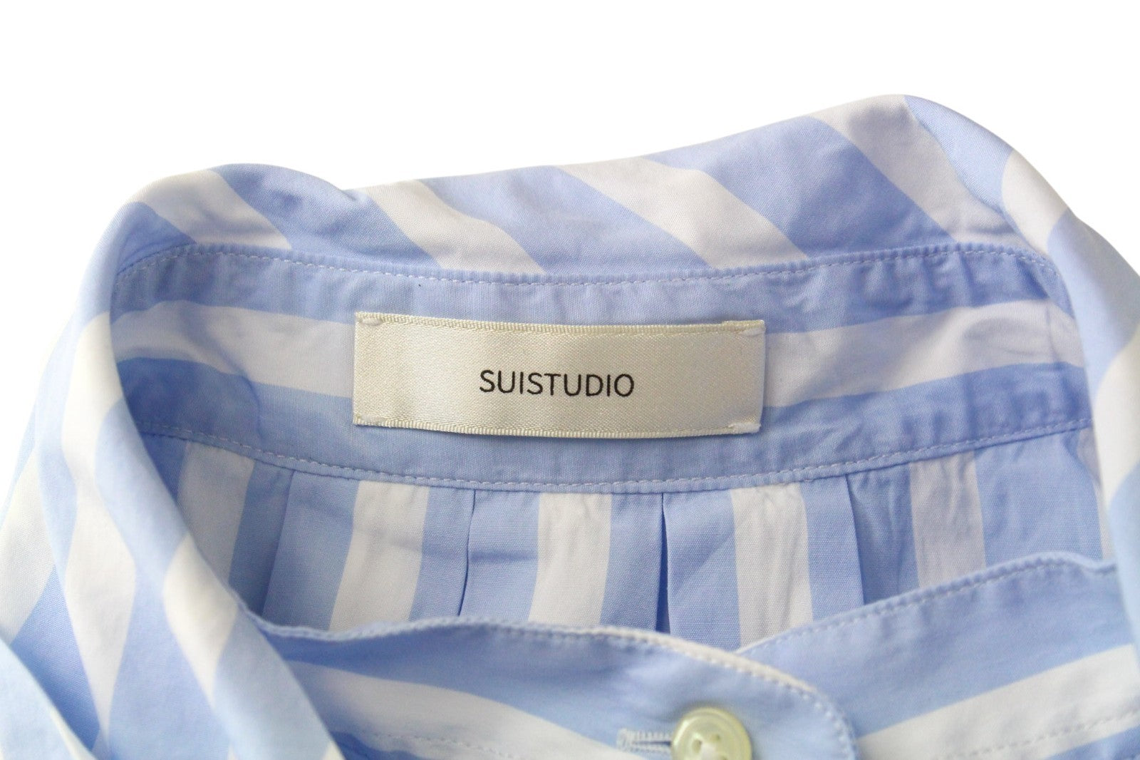 SUISTUDIO Asher Women Top UK6R 2XS Blue Striped Melange Striped Bowtie Cotton