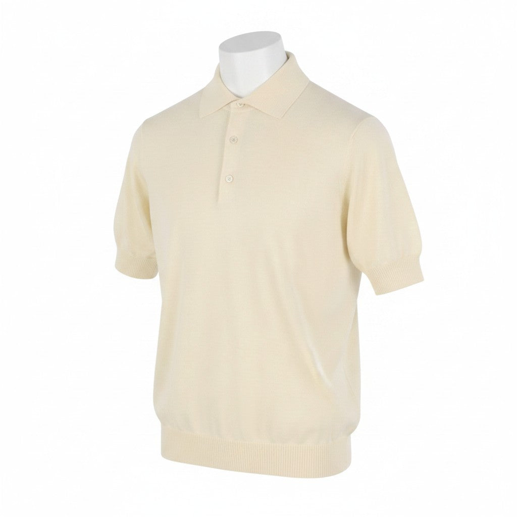 FILIPPO DE LAURENTIIS Men Polos M Beige Cashmere Silk Short Sleeved