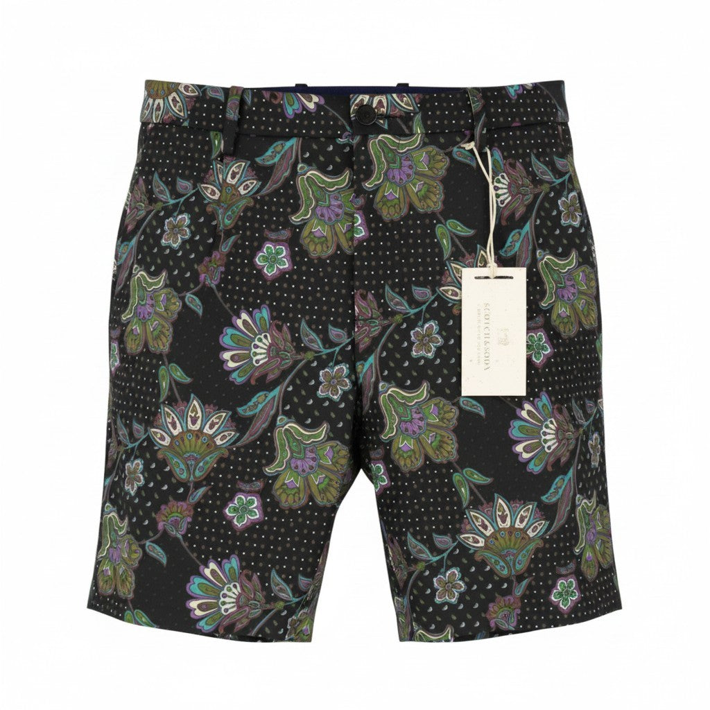 SCOTCH & SODA Men Shorts W34 Black Patterned Zip Fly Chino