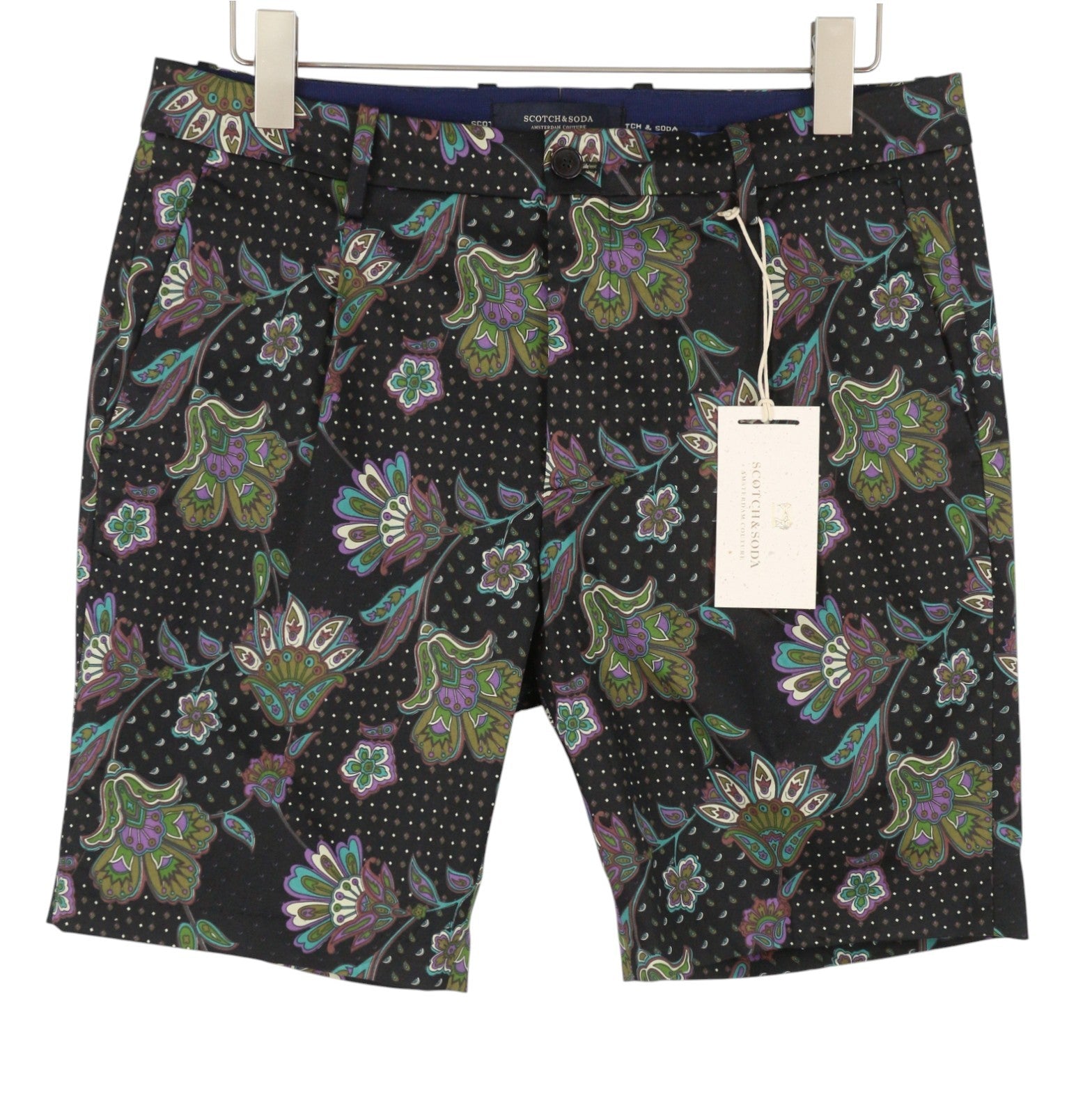 SCOTCH & SODA Men Shorts W34 Black Patterned Zip Fly Chino