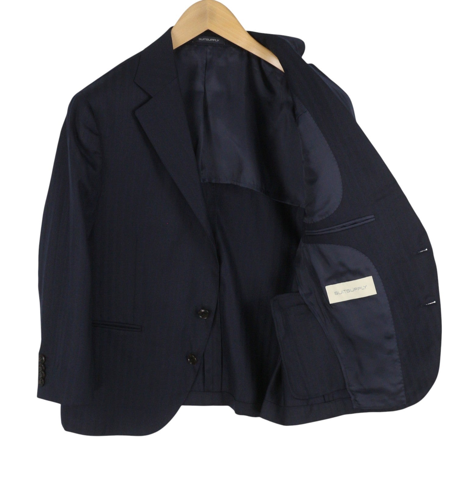 SUITSUPPLY La Spalla Men Blazer UK42S Dark Blue Wool Pinstriped Notch Lapel