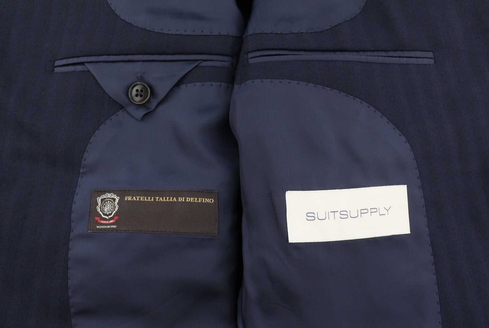 SUITSUPPLY La Spalla Men Blazer UK42S Dark Blue Wool Pinstriped Notch Lapel