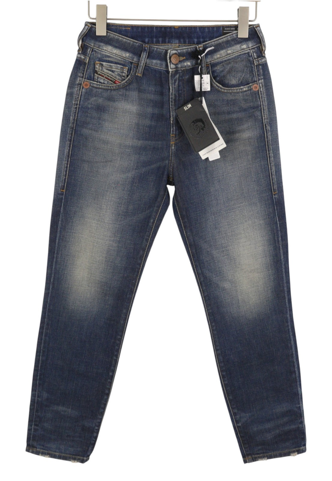 DIESEL D-Joy Z9A05 Women Jeans W28/L32 Blue Whiskers Faded Distress Slim Fit