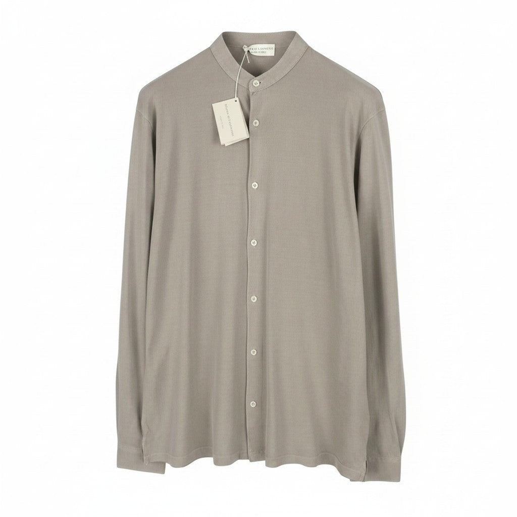FILIPPO DE LAURENTIIS Men Shirt IT56 2XL Green Cotton Mandarin Neck Button-Up