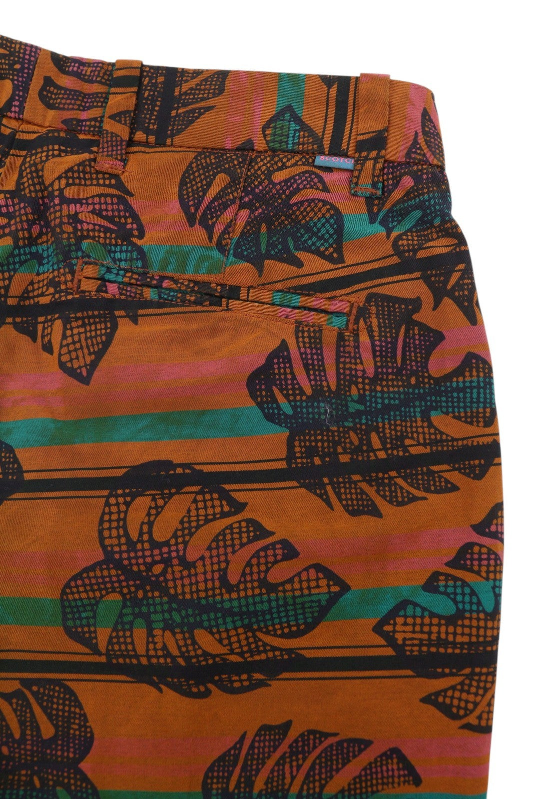 SCOTCH & SODA Men Shorts W28 Orange Leafs Striped Print Cotton Zipper Chino