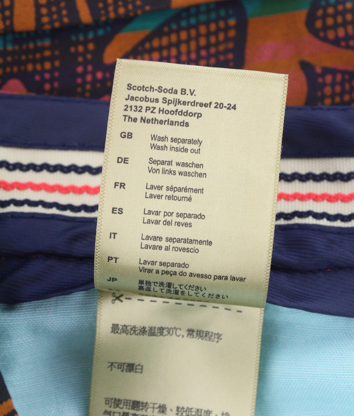 SCOTCH & SODA Men Shorts W28 Orange Leafs Striped Print Cotton Zipper Chino