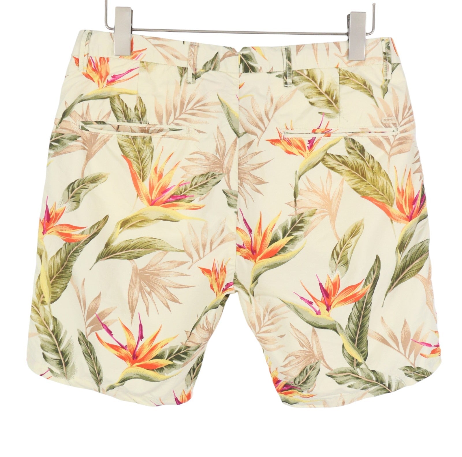 SCOTCH & SODA Men Shorts W32 Beige Leafs Print Cotton Zip Fly Chino