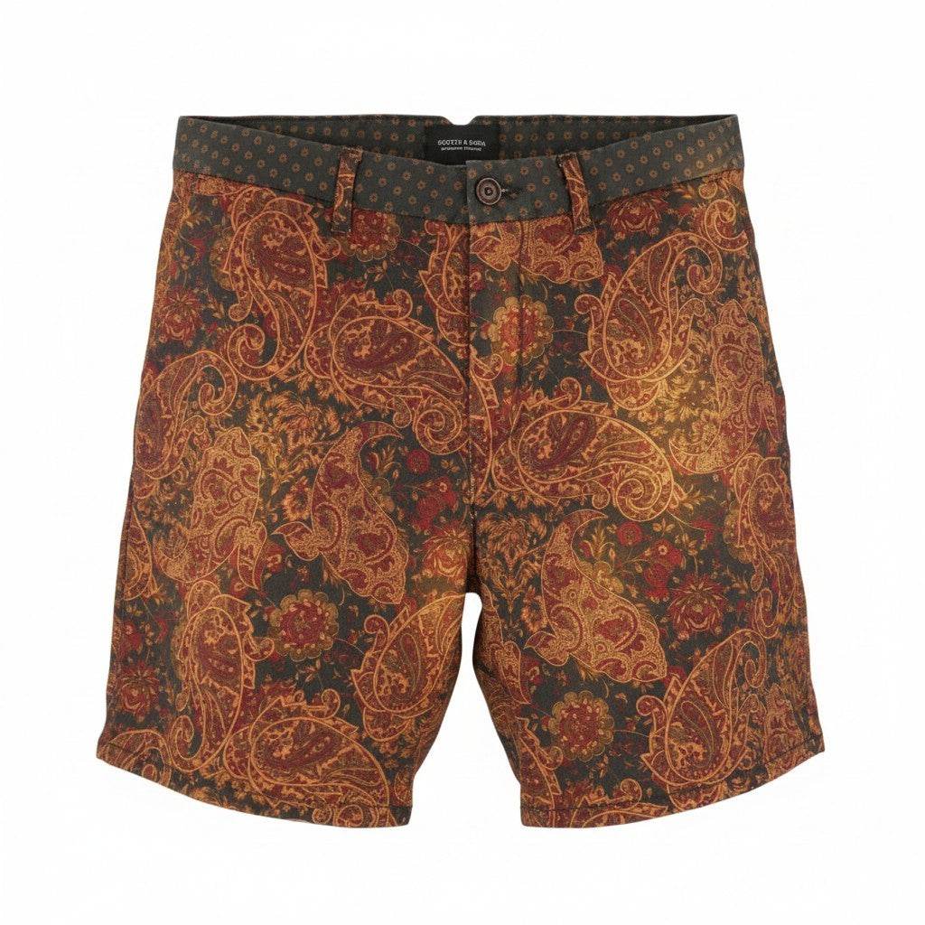SCOTCH & SODA Men Shorts W33 Paisley Pattern Garment Dyed Faded Chino