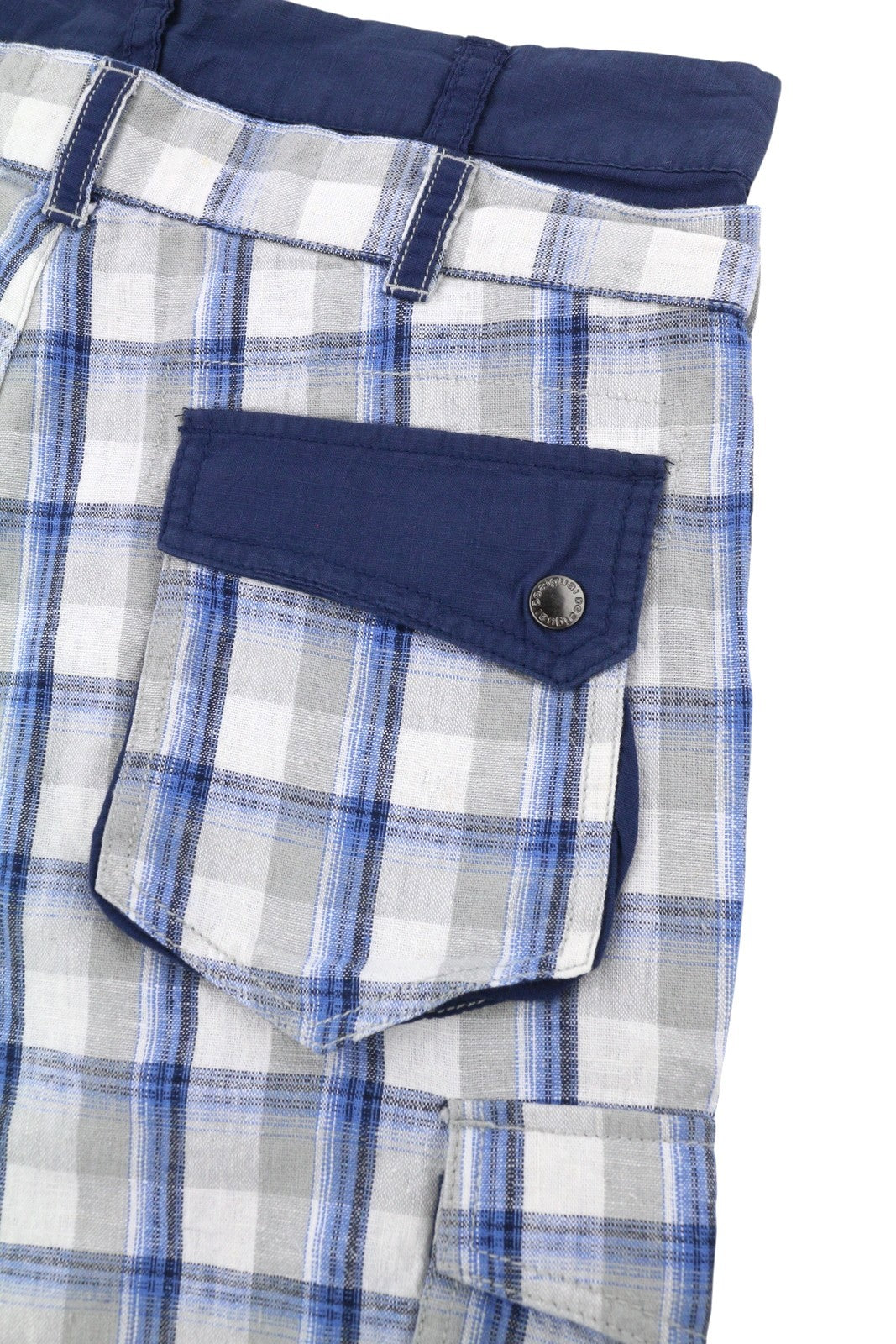 DESIGUAL Paul Men Shorts W28 Grey Linen Blend Check Belted Zip Fly Cargo