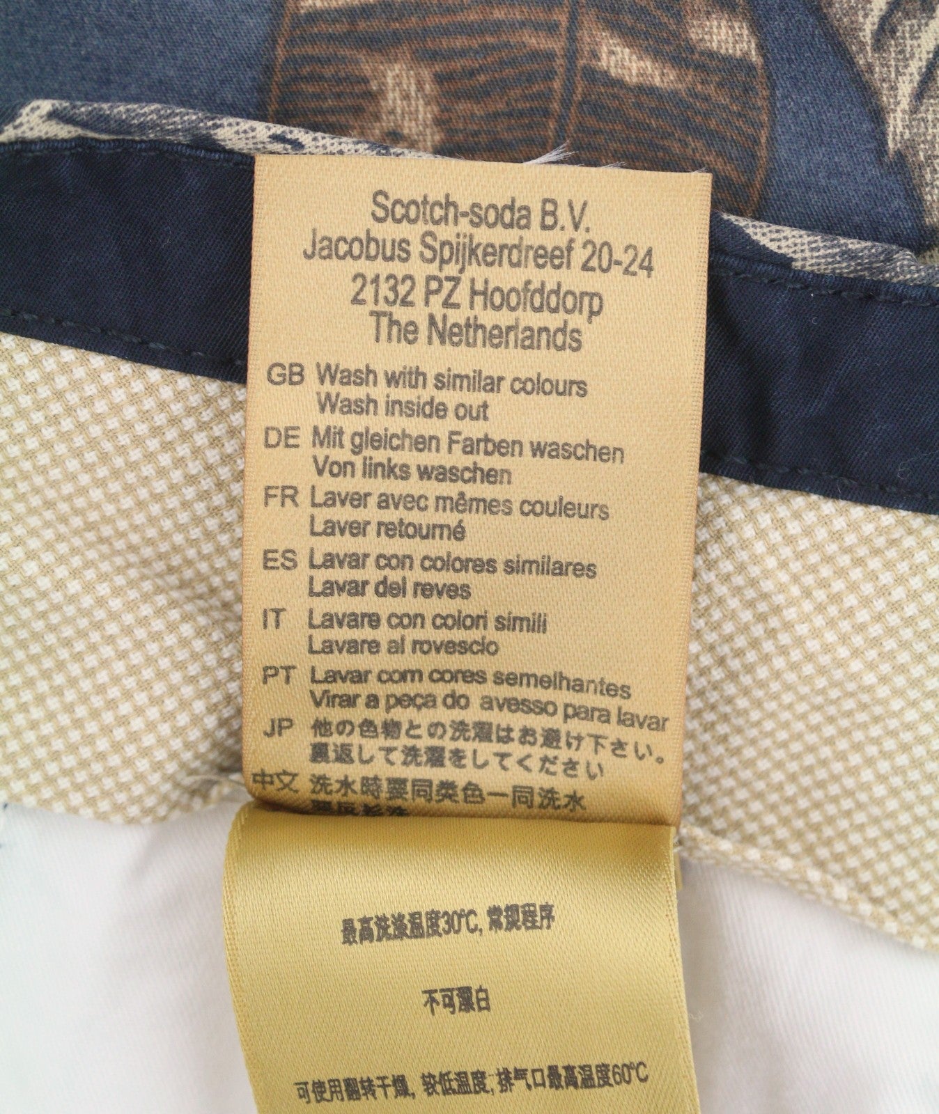 SCOTCH & SODA Men Shorts W32 Faded Floral Leafs Pattern Zip Fly Chino