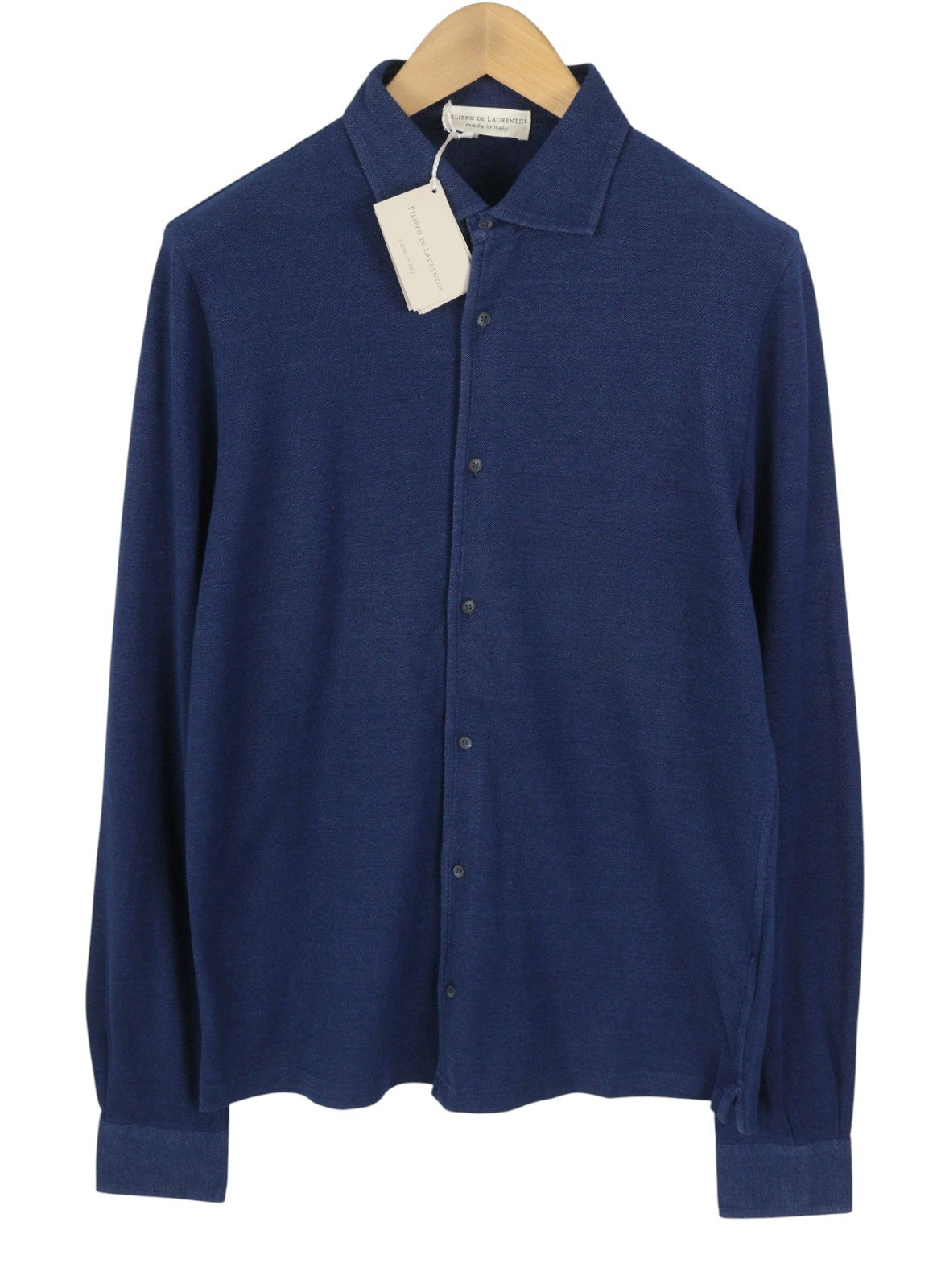 FILIPPO DE LAURENTIIS Men Shirt IT50 M Blue Denim Look Cutaway Neck Button
