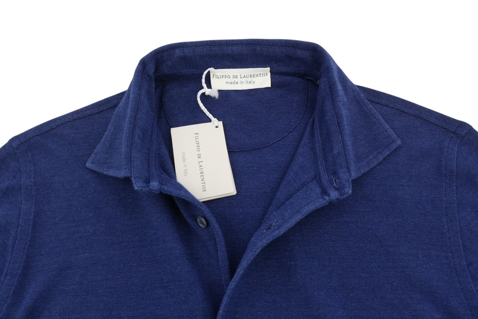 FILIPPO DE LAURENTIIS Men Shirt IT50 M Blue Denim Look Cutaway Neck Button