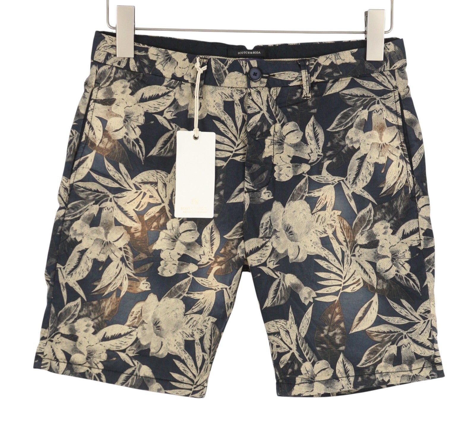 SCOTCH & SODA Men Shorts W28 Faded Floral Leafs Pattern Zipper Chino