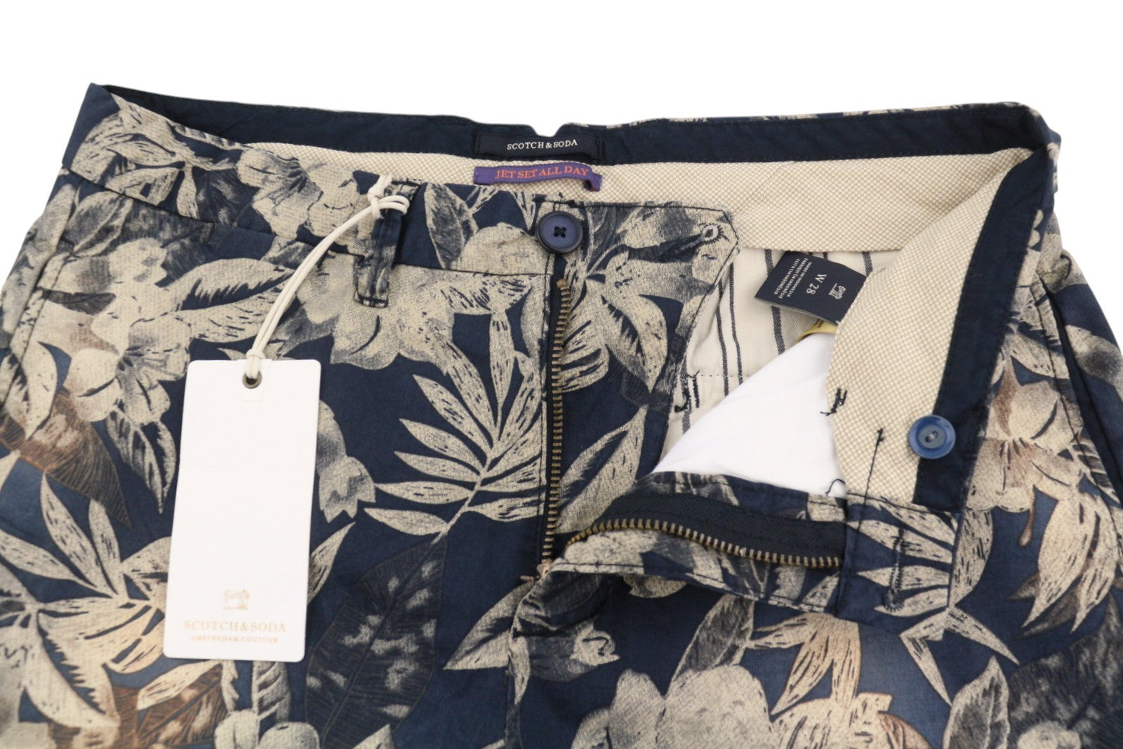 SCOTCH & SODA Men Shorts W28 Faded Floral Leafs Pattern Zipper Chino