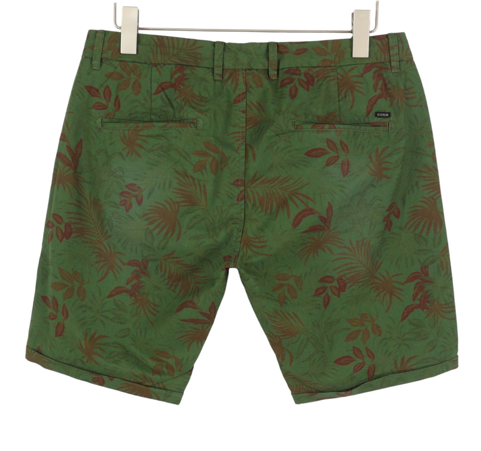 SCOTCH & SODA Men Shorts W33 Green Leafs Pattern Garment Dyed Chino
