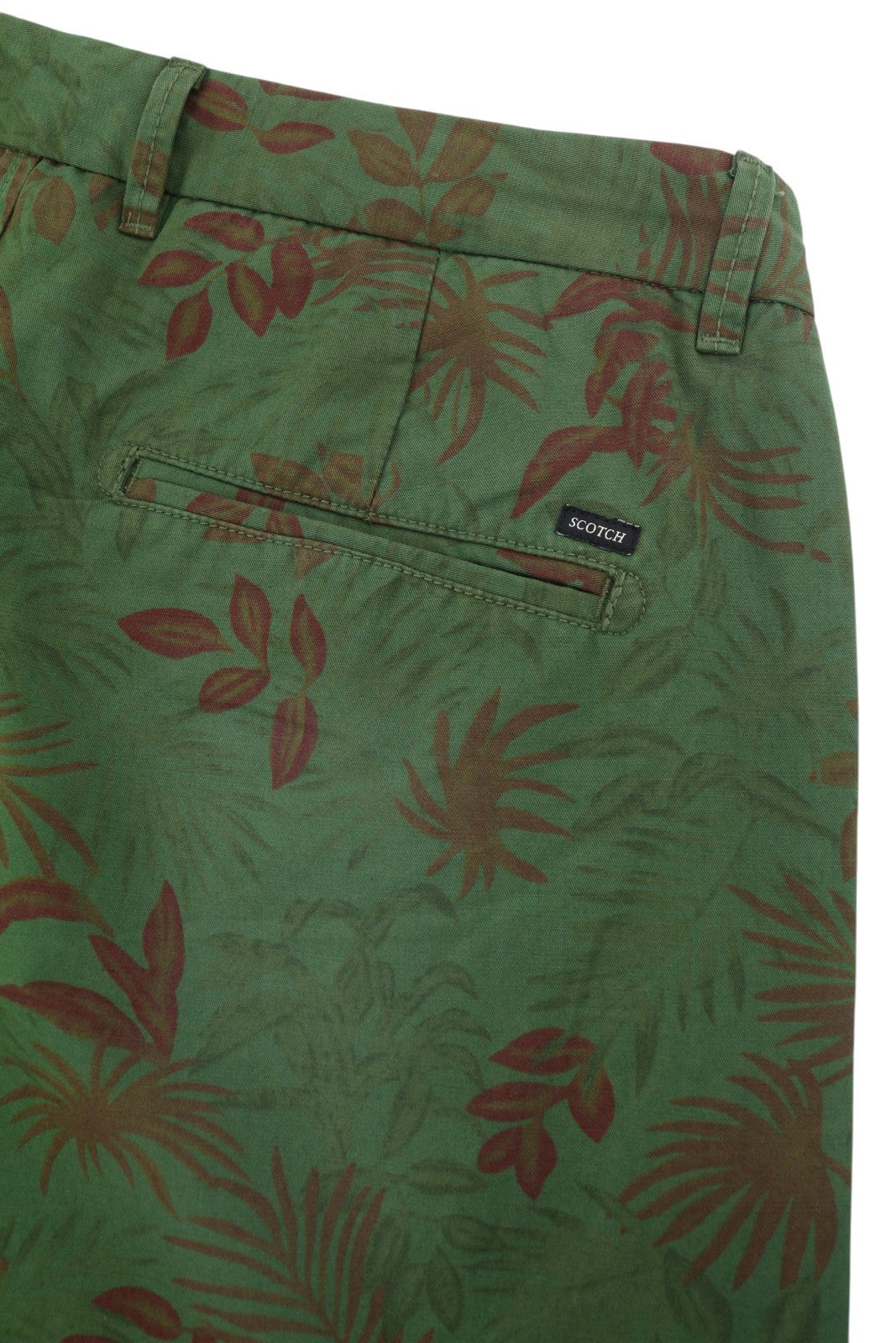 SCOTCH & SODA Men Shorts W33 Green Leafs Pattern Garment Dyed Chino