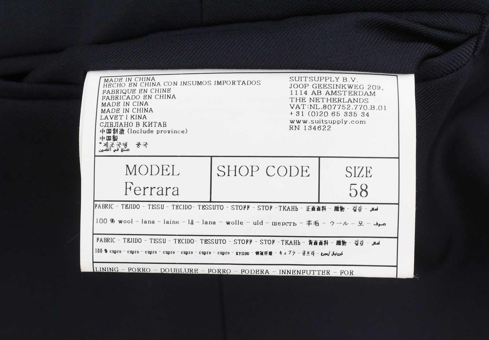 SUITSUPPLY La Spalla Single Breasted Men Suit UK52S UK48R W44 Blue Wool 3PC