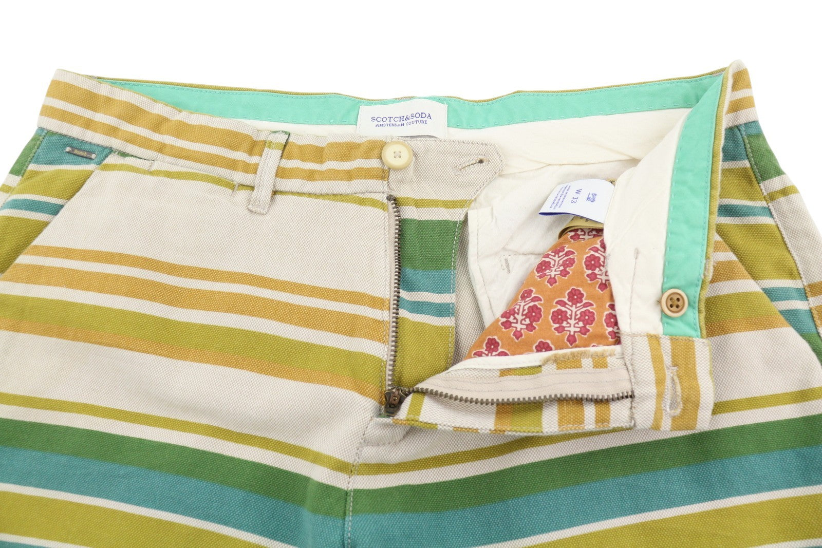 SCOTCH & SODA Men Shorts W33 Striped Pattern Cotton Zip Fly Chino