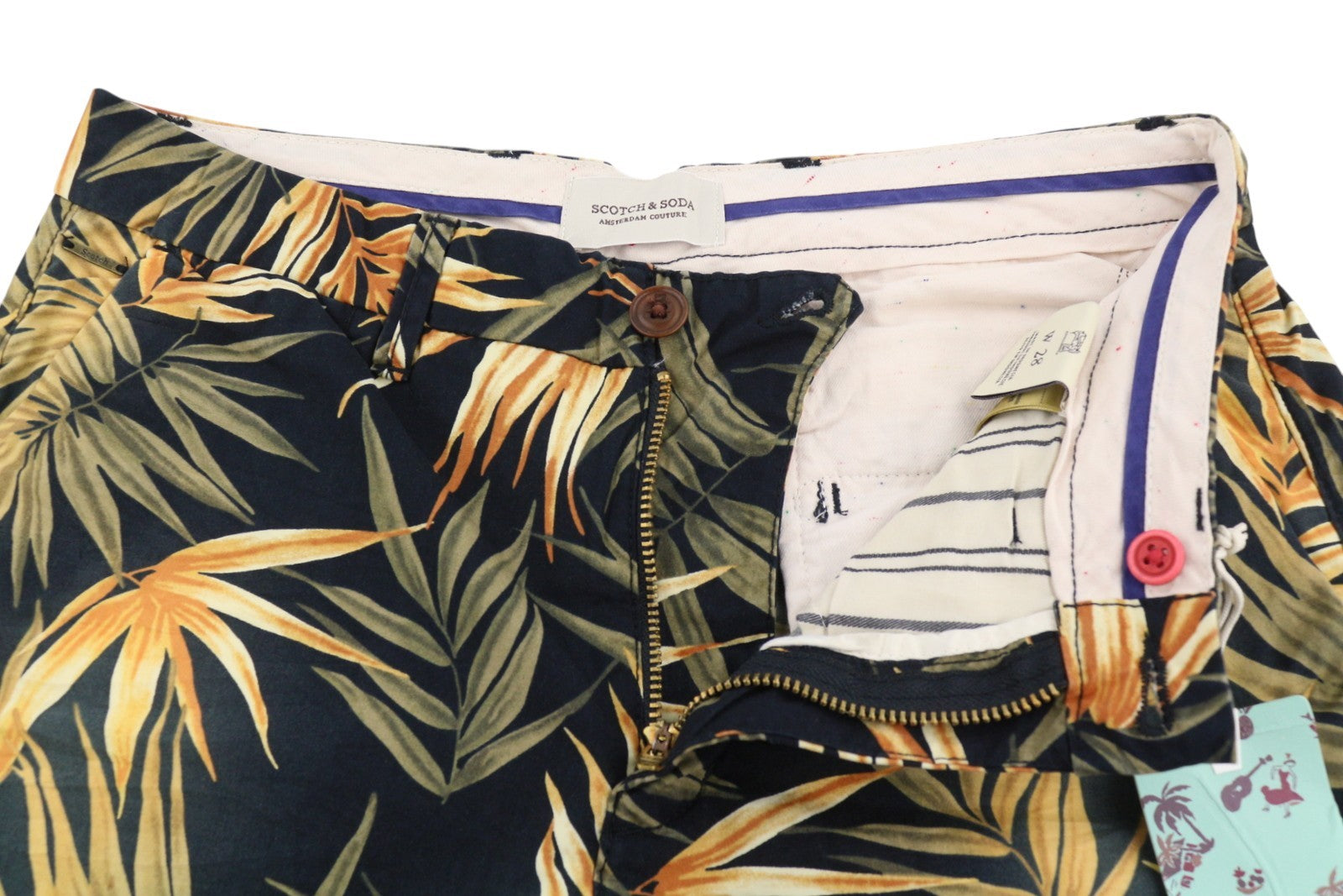 SCOTCH & SODA Men Shorts W28 Faded Leafs Pattern Cotton Zipper Chino