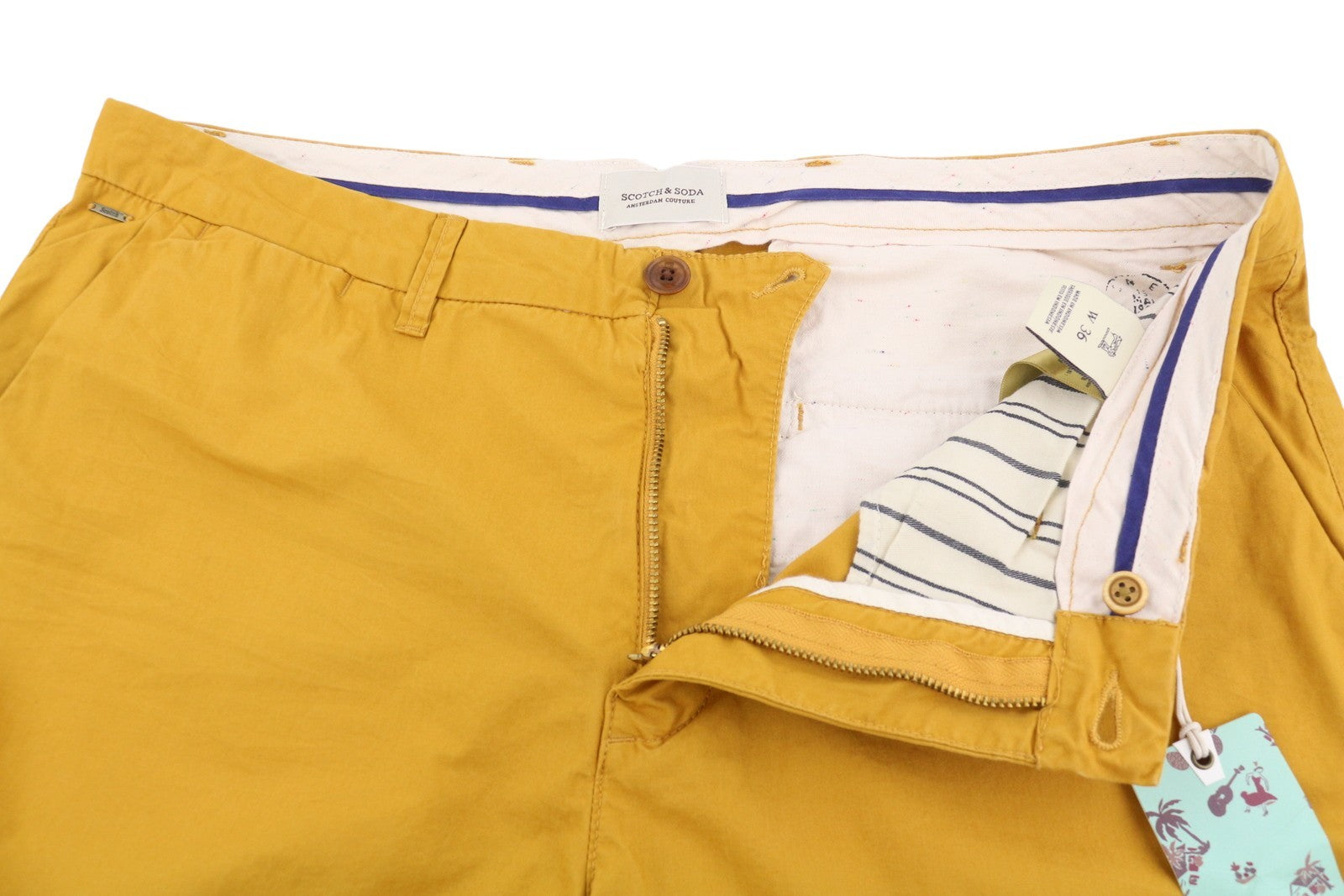 SCOTCH & SODA Men Shorts W36 Orange Mustard Cotton Zip Fly Chino