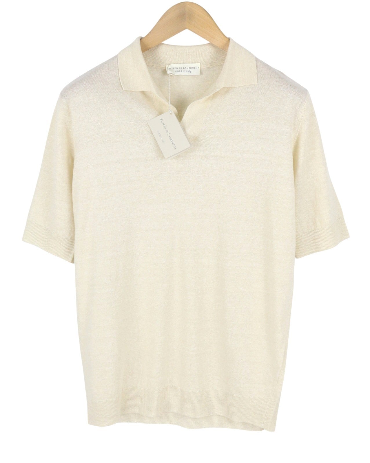 FILIPPO DE LAURENTIIS Men Polos IT52 L Beige Melange Linen Blend Short Sleeved
