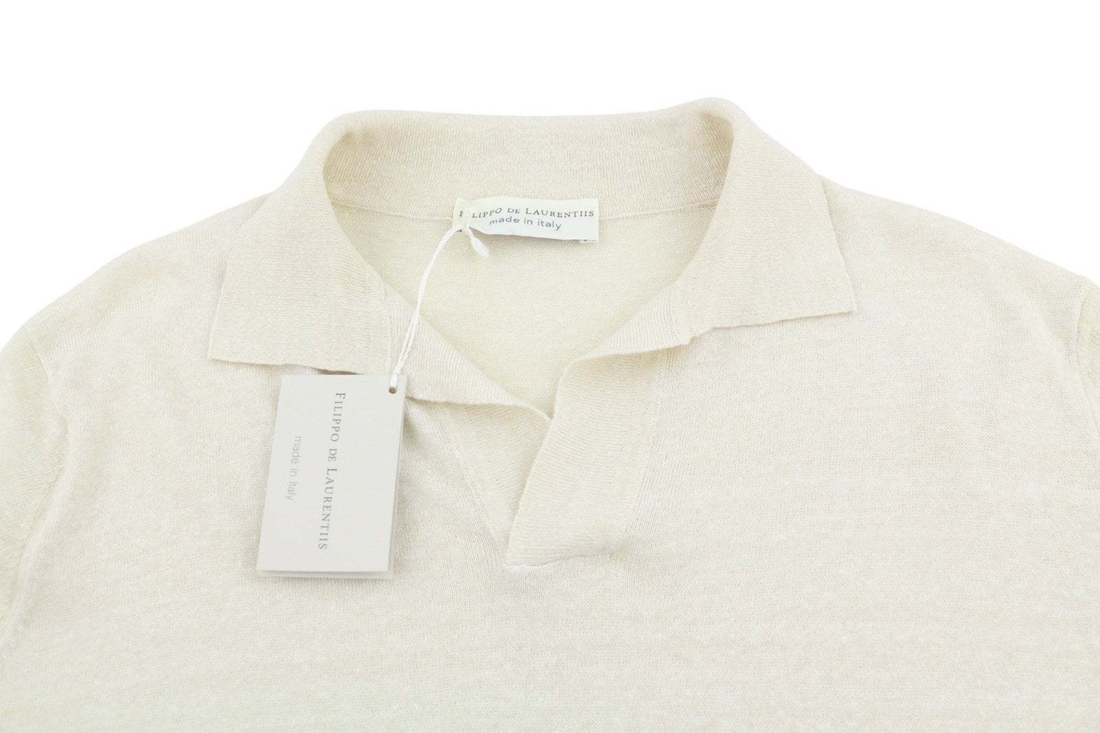 FILIPPO DE LAURENTIIS Men Polos IT52 L Beige Melange Linen Blend Short Sleeved