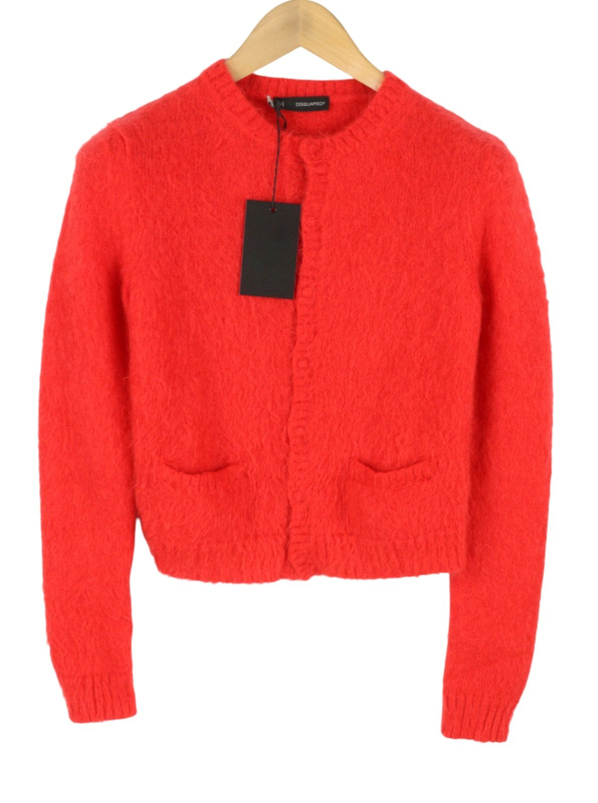 DSQUARED2 Women Jumper S Orange Wool Mohair Blend Button-Up Cardigan